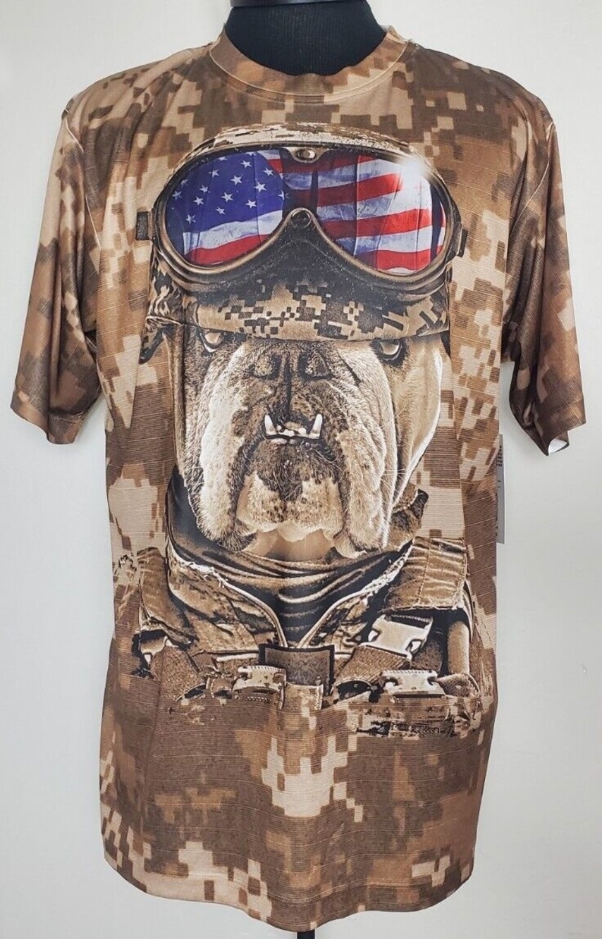 Get A Life Marines Bulldog USA All Over Print Camo Mens T-Shirt Large NWT